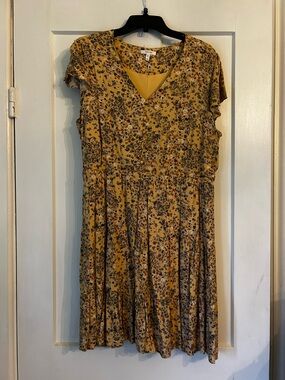 Maurice’s Mustard Floral V-Neck Women’s Dress